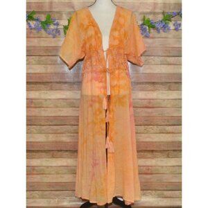 Aratta Silent Journey Orange Gauzy Cotton Open Long Cardigan Cover Up Size L